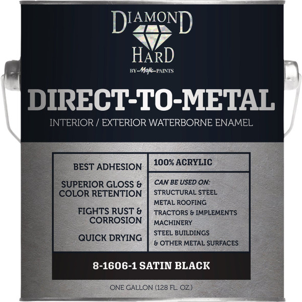 Majic Diamond Hard Direct-To-Metal Acrylic Paint, Satin Black, 1 Gal. 8-1606-1