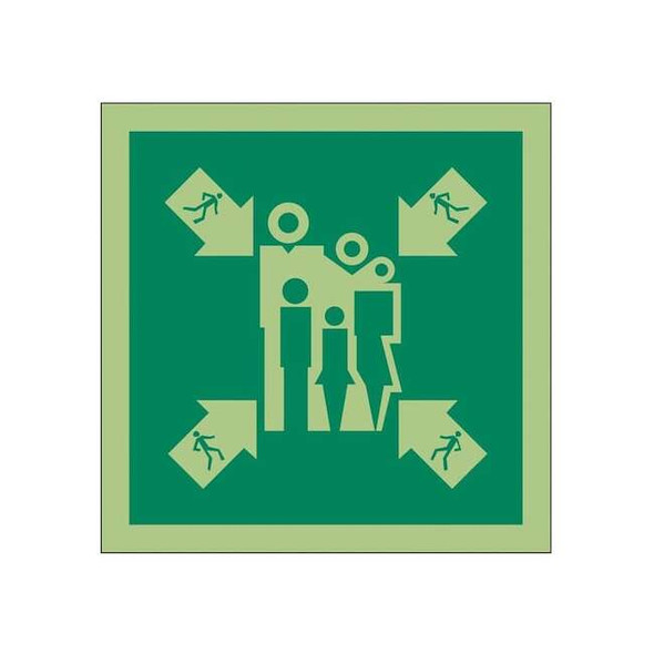 (ASSEMBLY MUSTER STATION SYMBOL), 6 in W x 6 in H, Square, Vinyl, 486F76