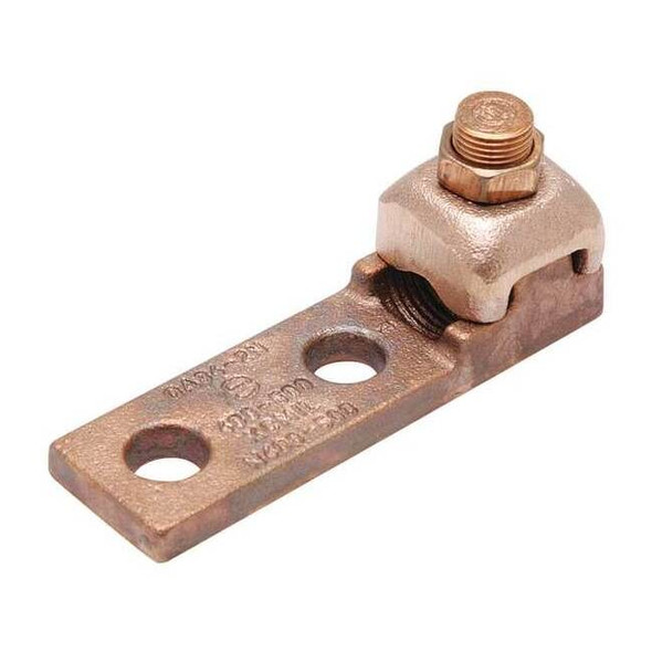Mechanical Lug, 500 kcmil Max, 1 Conductor, 2 Hole, 1/2 in Stud, Copper