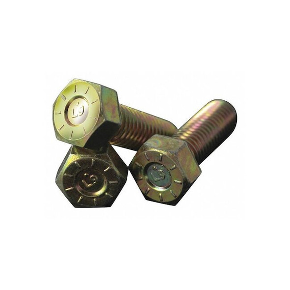 Grade 9, 3/8"-16 Hex Head Cap Screw, Zinc Yellow Steel, 4 in L, 10 PK