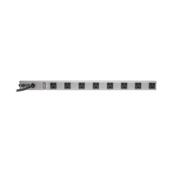Power Strip, Rack Mounted, 5-15R, 5-15P, 15 ft., Black/Silver