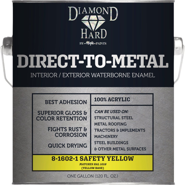 Majic Diamond Hard Direct-To-Metal Acrylic Paint, Safety Yellow, 1 Gal. 8-1602-1
