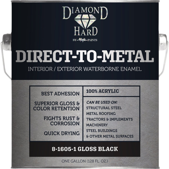 Majic Diamond Hard Direct-To-Metal Acrylic Paint, Safety Black, 1 Gal. 8-1605-1