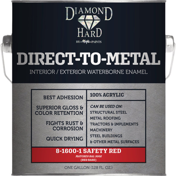 Majic Diamond Hard Direct-To-Metal Acrylic Paint, Safety Red, 1 Gal. 8-1600-1