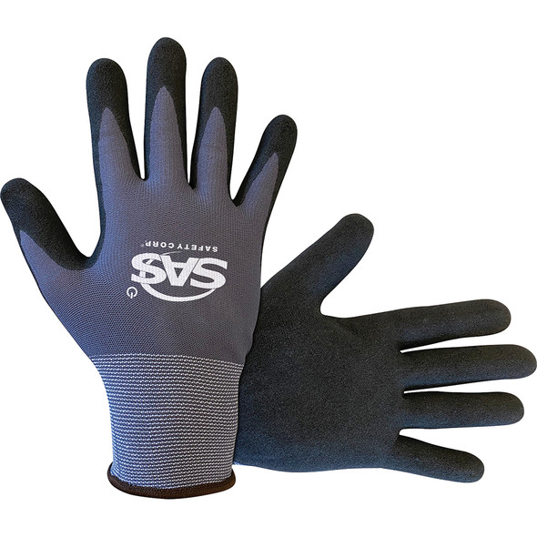 Single-Dip Nylon Knit Shell, Nitrile Sandy Finish Palm Gloves - Lrg 670-7003