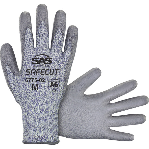 Cut Resistant SafeCut HPPE Knit, Polyurethane Coating Gloves, Cut Level A6 - Sml 6775-01