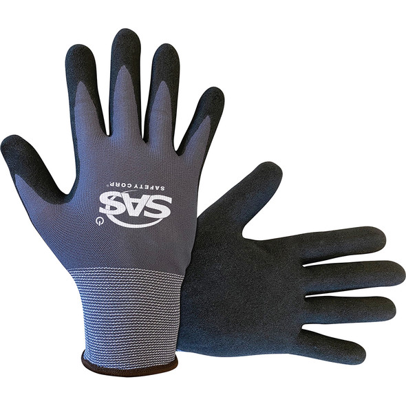 Single-Dip Nylon Knit Shell, Nitrile Sandy Finish Palm Gloves - Lrg 640-7013