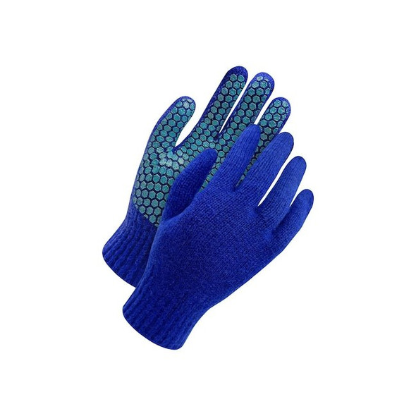 Rag Wool Knit Cold Weather Gloves, PVC Grip Palm, Knit Wrist, Blue