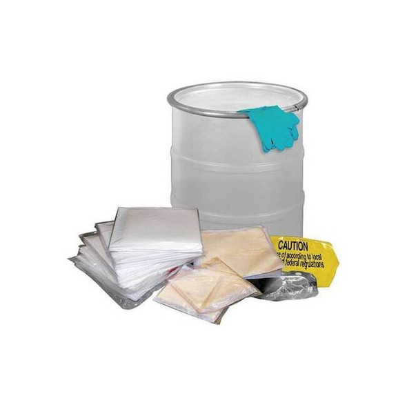 Spill Kit, 20 gal Volume Absorbed per Kit, 20 gal Capacity, Drum, White, 70