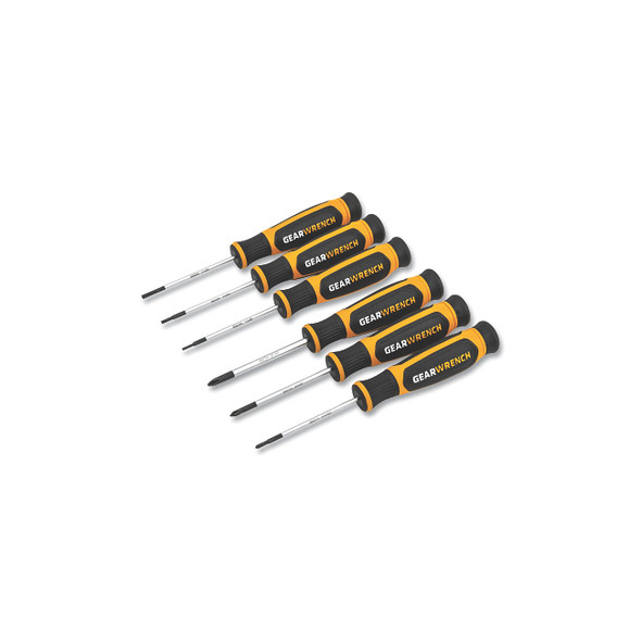 Dual Material Combination Phillips®/Slotted Screwdriver Set, 1.5 mm, #00 to 2.5 mm, #1 Size Range, 6-Pc Mini without Tray