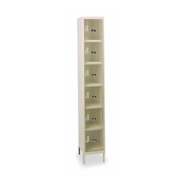 Box Locker, 12 in W, 18 in D, 78 in H, (1) Wide, (6) Tier, Tan