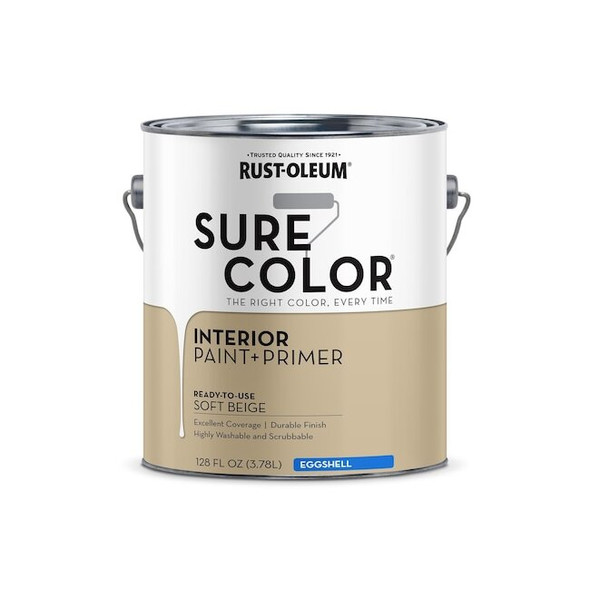Rust-Oleum Interior Paint/Primer, Eggshell, Water Base, Soft Beige, 1 gal 380222