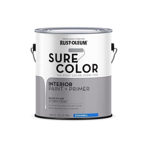 Rust-Oleum Interior Paint/Primer, Eggshell, Water Base, Storm Gray, 1 gal 380224