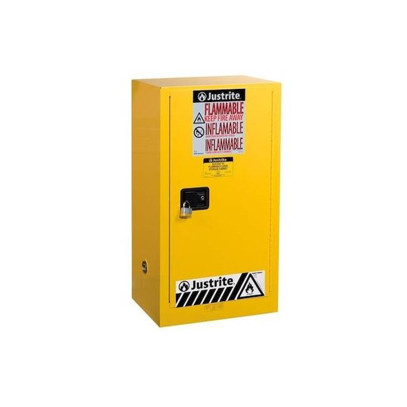 20 gal, 2 Shelves, 18-Gauge Steel, 23.25 in W x 44 in H x 18 in D, Yellow