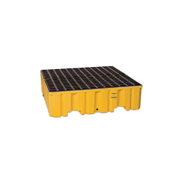 Spill Containment, 4-Drum Pallet, HDPE, 8000 lb, 66 gal, 52-1/2 in W x 51 in D x 13-3/4 in H, Yellow, w/Drain