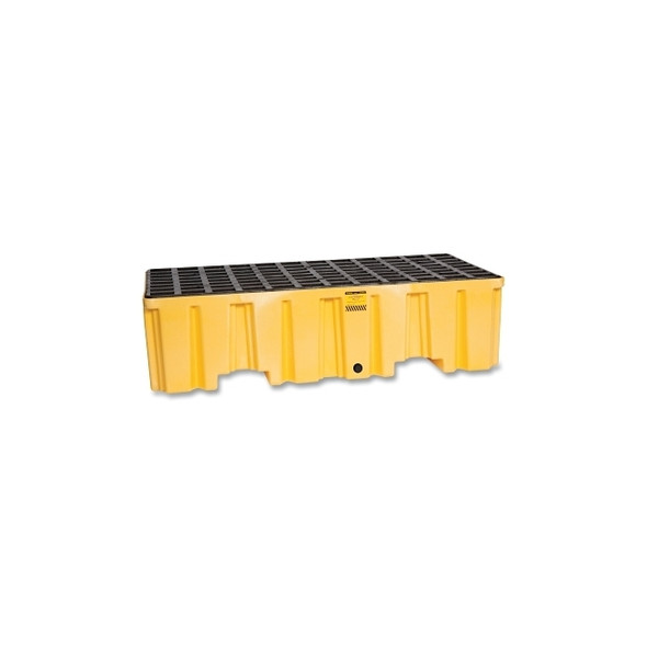 Spill Containment, 2-Drum Pallet, HDPE, 4000 lb, 66 gal, 51-1/4 in W x 51-1/4 in D x 13-3/4 in H, Y/B, w/Drain
