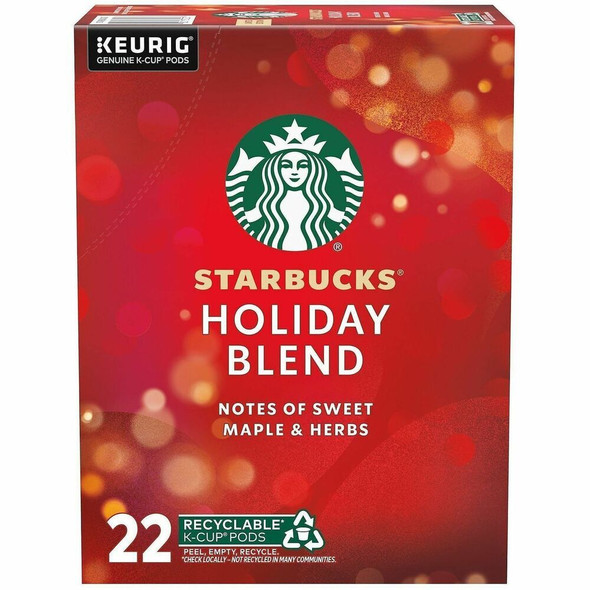 Starbucks K-Cup Holiday Blend Coffee - Medium - K-Cup - Holiday Blend - 22 / Box