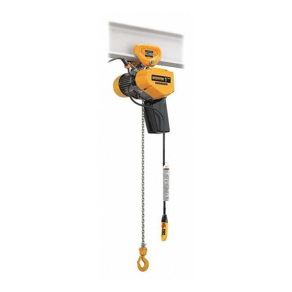 Electric Chain Hoist, 1,000 lb, 10 ft, Push Trolley, 115V AC, Yellow
