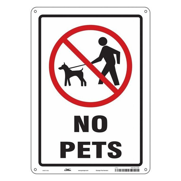 Condor NO PETS, 10 in W x 14 in H, Vertical Rectangle, Aluminum, 485L80 485L80
