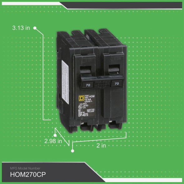 Square D Homeline 70A Double-Pole Standard Trip Circuit Breaker Square D Homeline 70A Double-Pole Standard Trip Circuit Breaker