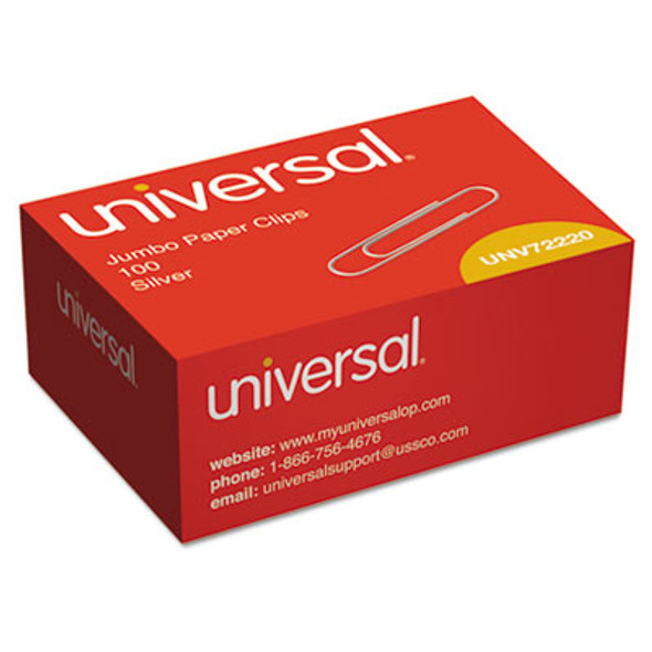 Universal® Paper Clips, Jumbo, Smooth, Silver, 100/Box A7072220