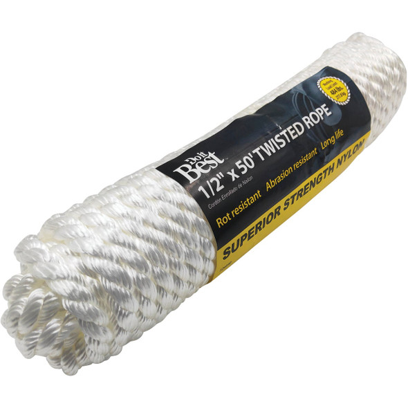 Do it Best 1/2 In. x 50 Ft. White Twisted Nylon Packaged Rope Do it Best 1/2 In. x 50 Ft. White Twisted Nylon Packaged Rope