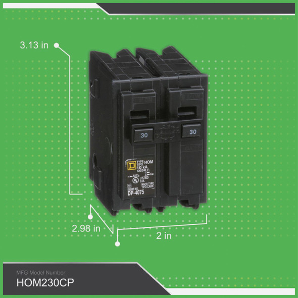 Square D Homeline 30A Double-Pole Standard Trip Circuit Breaker