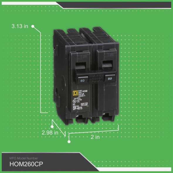Square D Homeline 60A Double-Pole Standard Trip Circuit Breaker HOM260CP 515132