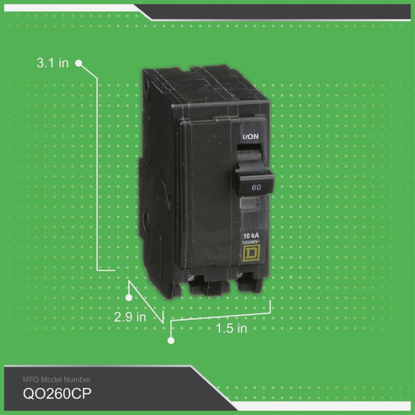 Square D QO 60A Double-Pole Standard Trip Circuit Breaker QO260CP 528307