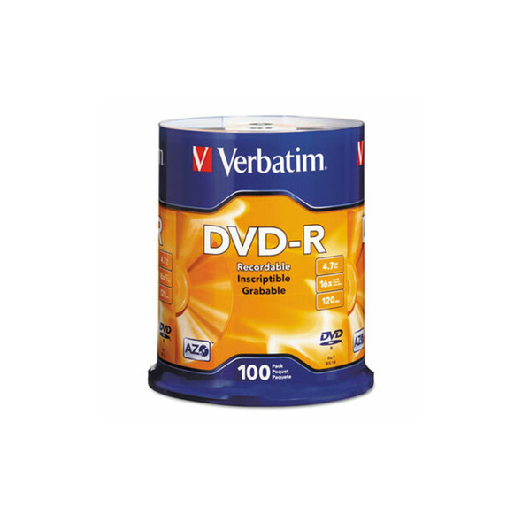 Verbatim® Dvd-R Recordable Disc, 4.7 Gb, 16x, Spindle, Silver, 100/pack 95102