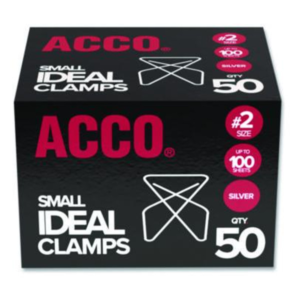 ACCO Ideal Clamps, #2, Smooth, Silver, 50/Box A7072620B ACCO Ideal Clamps, #2, Smooth, Silver, 50/Box A7072620B