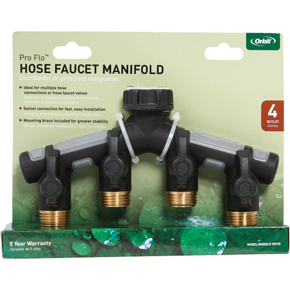 Orbit Pro Flo Metal 4-Outlet Hose Shutoff Manifold 58970 705255