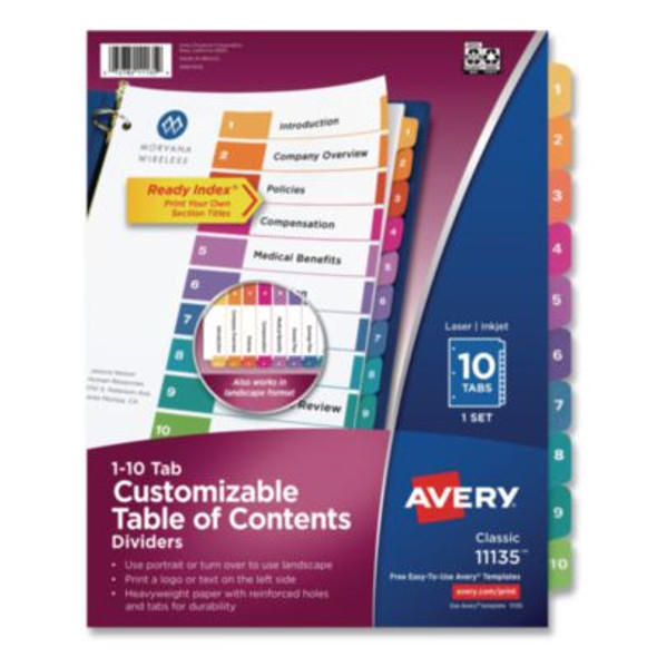 Avery® INDEX,BNDR,LTR,10/ST,AST 11135
