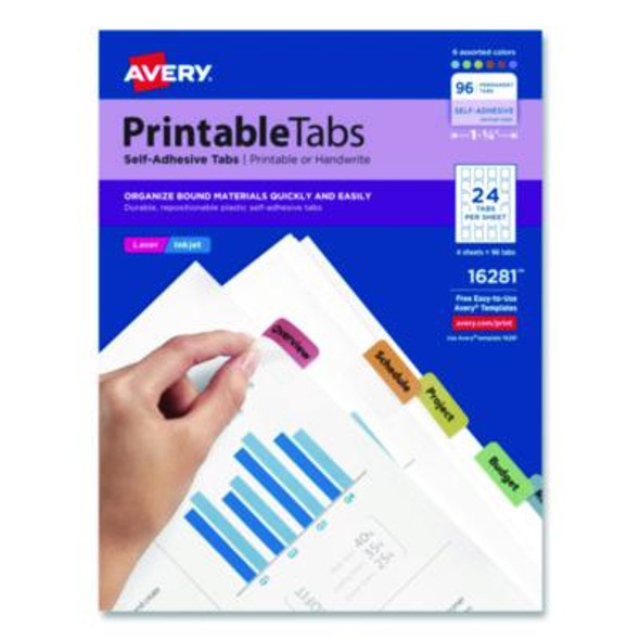 Avery® TAB,PRTBL1-1/4",AST,96/PK 16281