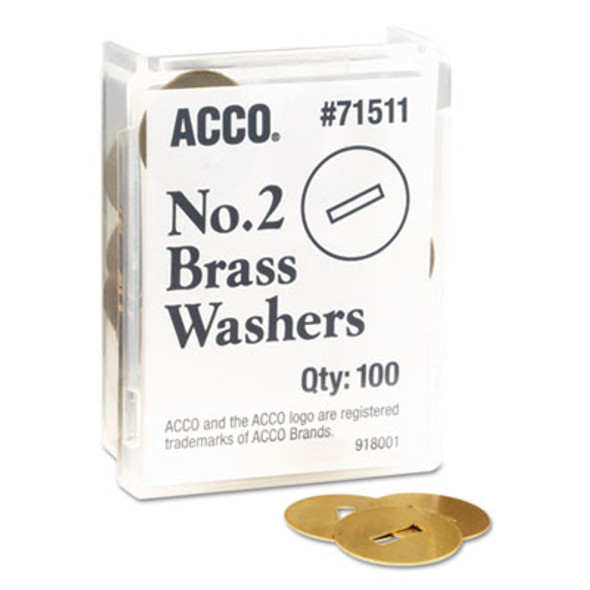 ACCO #2 Washers for Two-Prong Fasteners, 1.25" Diameter, Brass, 100/Box A7071511