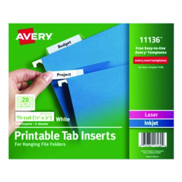 Avery® INSERT,1/5CUT,F/TABS,1C 11136
