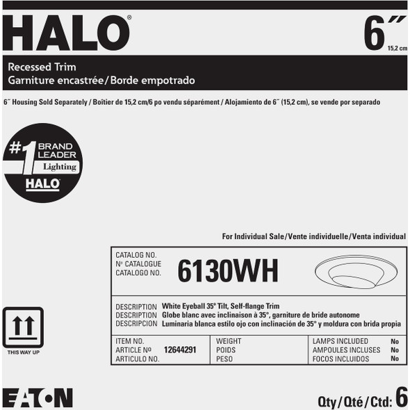 Halo 6 In. White Self-Flanged Eyeball Recessed Light Trim 6130WH Pack of 6 564509