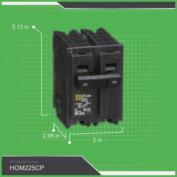Square D Homeline 25A Double-Pole Standard Trip Circuit Breaker HOM225CP 546522
