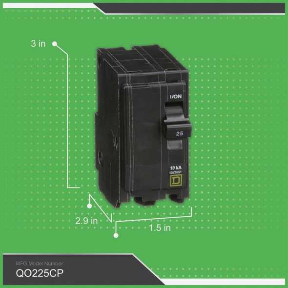 Square D QO 25A Double-Pole Standard Trip Circuit Breaker QO225CP 564152