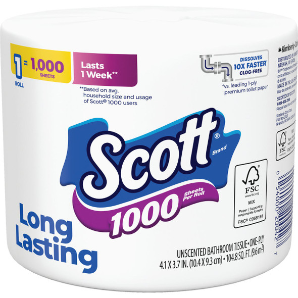 Scott 1000 Sheets Per Roll Regular Toilet Paper 39327 Pack of 36