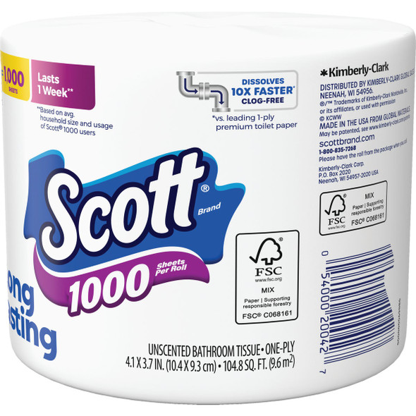 Scott 1000 Sheets Per Roll Regular Toilet Paper 39327 Pack of 36 641780
