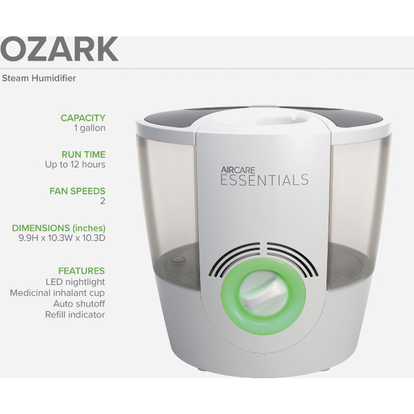 AirCare Essentials Ozark 1 Gal. Capacity 750 Sq. Ft. Steam Humidifier OWM220AWHT 544993