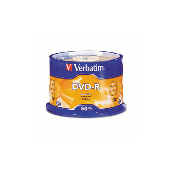 Verbatim® Dvd-R Recordable Disc, 4.7 Gb, 16x, Spindle, Silver, 50/pack 95101