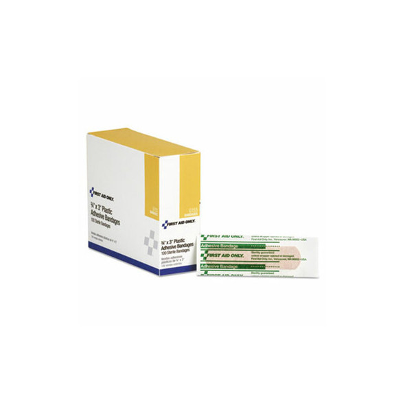 First Aid Only™ Plastic Adhesive Bandages, 3 X 0.75, 100/box G155 First Aid Only™ Plastic Adhesive Bandages, 3 X 0.75, 100/box G155