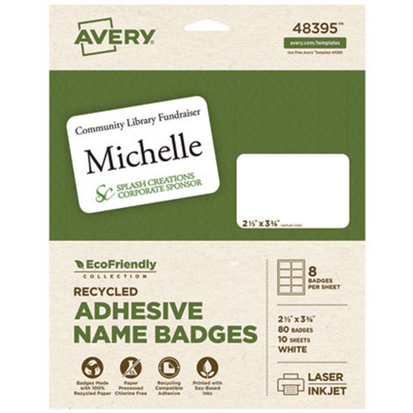 Avery® BADGE,NAME,ECO,8UP,WH 48395