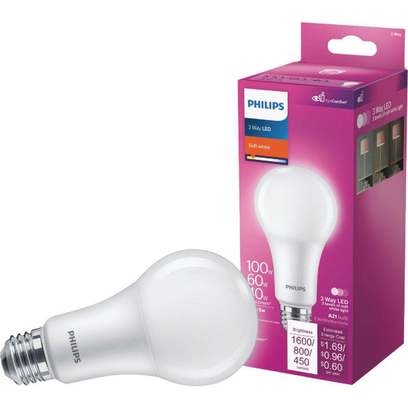 Philips 40/60/100W Equivalent Soft White A21 Medium 3-Way LED Light Bulb 571513