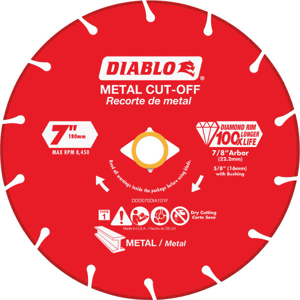 Diablo Type 1 7 In. x 7/8 In. Metal Cutting Diamond Cut-Off Wheel DDD070DIA101F