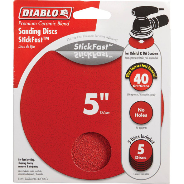 Diablo StickFast 5 In. 40 Grit Sanding Disc (5-Pack) DCD050040P05G