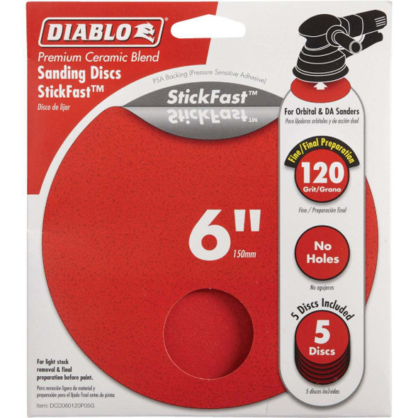 Diablo StickFast 6 In. 120 Grit Sanding Disc (5-Pack) DCD060120P05G