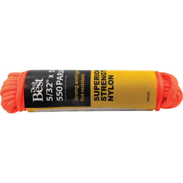 Do it Best 550 5/32 In. x 50 Ft. Orange Nylon Paracord 703124